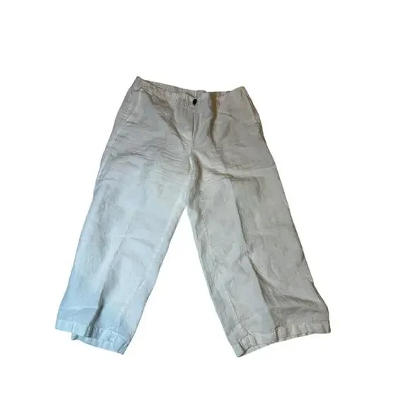J. Jill Medium Petite Love linen stretch Zip white Wide Leg Capri pants - Picture 1 of 6